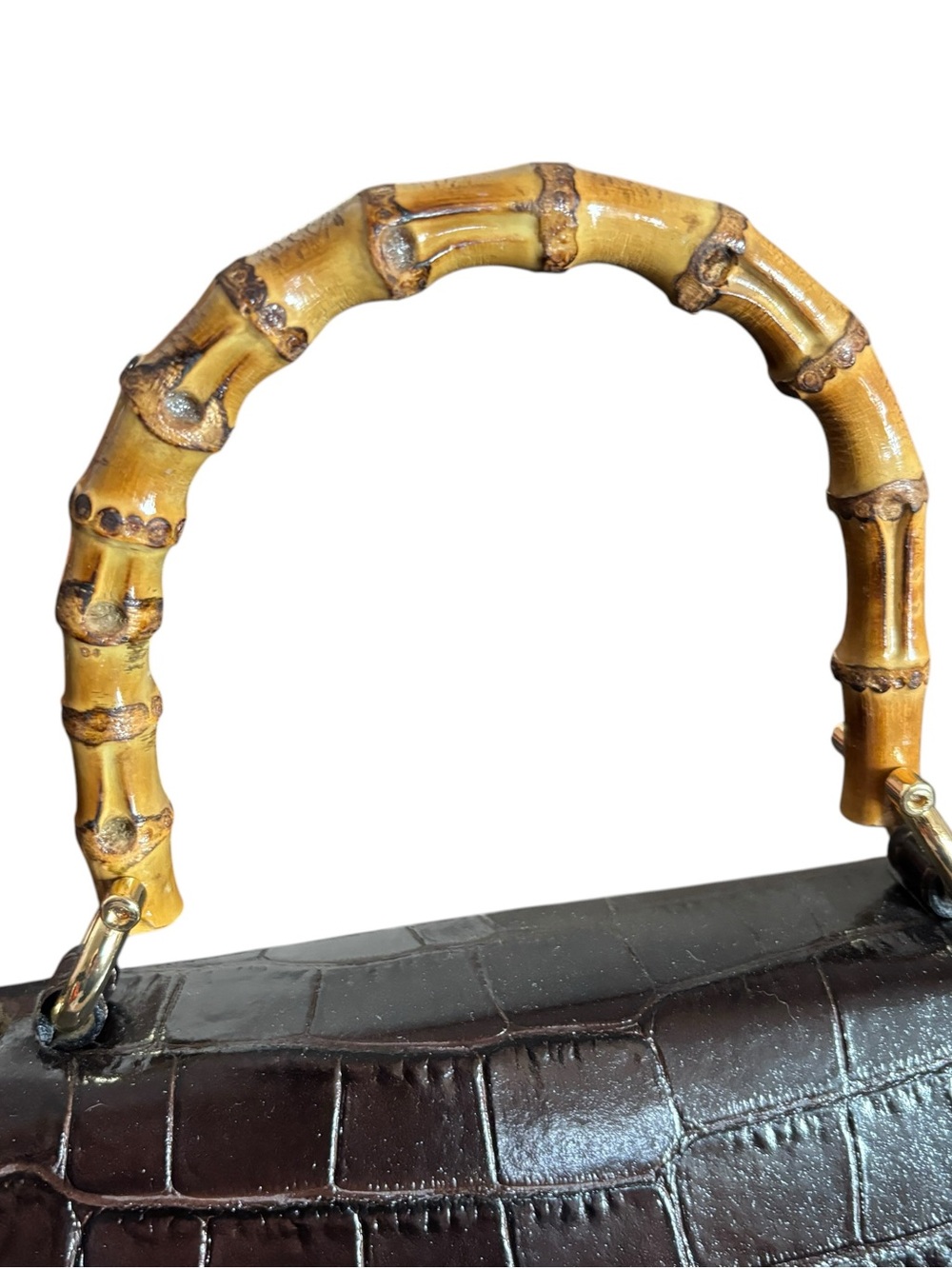 Pratesi Castalia Lady Bag chocolate croc-embossed Italian leather handbag NWOT - Picture 4 of 13